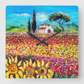 Reloj Cuadrado FLORA EN TOSCANA/ Campos, Cachorros y girasoles