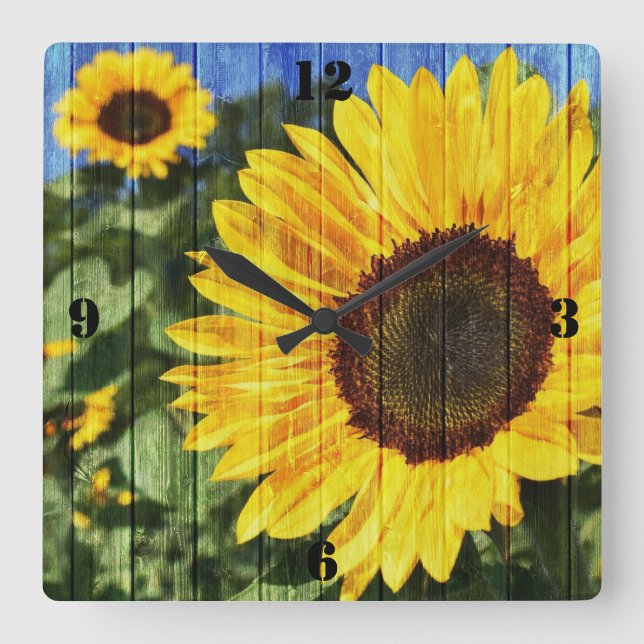 Reloj Cuadrado Flora pintada de girasoles (Anverso)