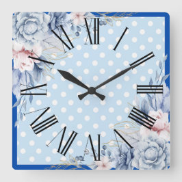 Reloj Cuadrado Floral Azul