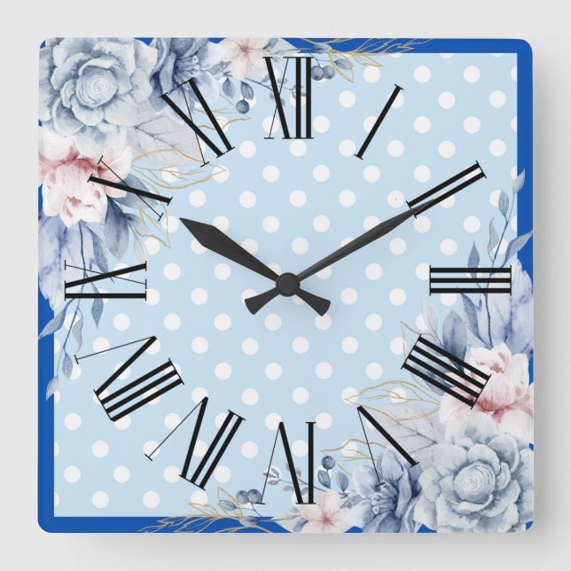 Reloj Cuadrado Floral Azul (Anverso)