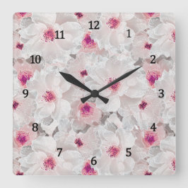 Reloj Cuadrado Floral blanca y rosa delgada
