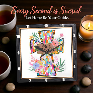 Reloj Cuadrado Floral Brillante Abstracto Que Se Levanta Cruz