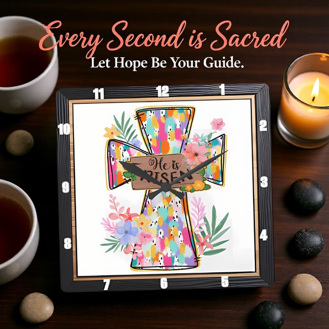 Reloj Cuadrado Floral Brillante Abstracto Que Se Levanta Cruz (Subido por el creador)
