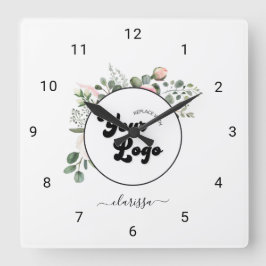 Reloj Cuadrado Floral Business Company Custom Logo & Name Girly