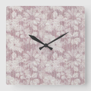 Reloj Cuadrado Floral Daisy Terciopelo Rosa Polvoriento