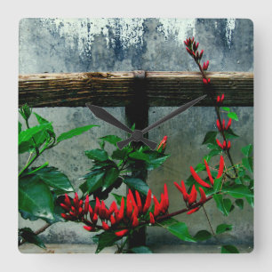 Reloj Cuadrado Floral de jardín rústico