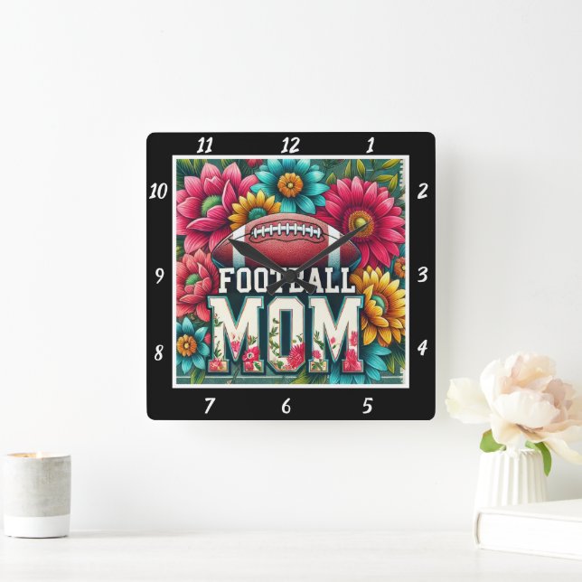 Reloj Cuadrado Floral de Mamá de Fútbol (Hogar)