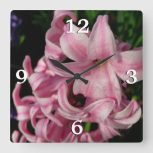 Reloj Cuadrado Floral de primavera de Hyacint rosado