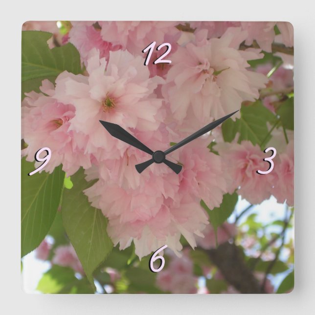 Reloj Cuadrado Floral de primavera del árbol de cerezo II con dob (Anverso)