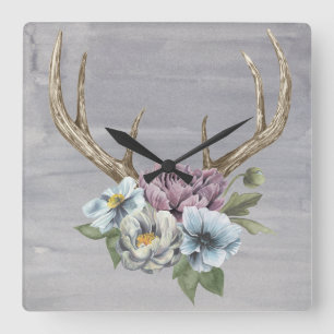 Reloj Cuadrado Floral Deer Antlers