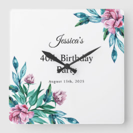 Reloj Cuadrado Floral Femenina Romántica 40º cumpleaños