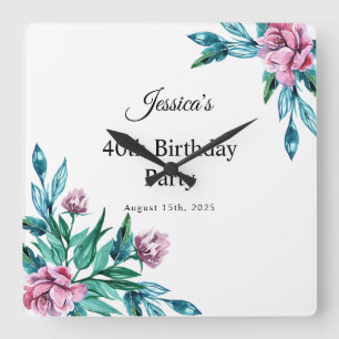 Reloj Cuadrado Floral Femenina Romántica 40º cumpleaños