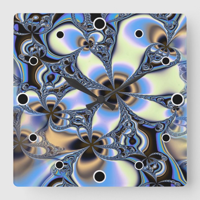 Reloj Cuadrado Floral fractal en tonos pastel (Anverso)