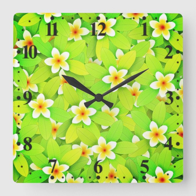 Reloj Cuadrado Floral Green Leaves Yellow Flowers Pattern-61717 (Anverso)