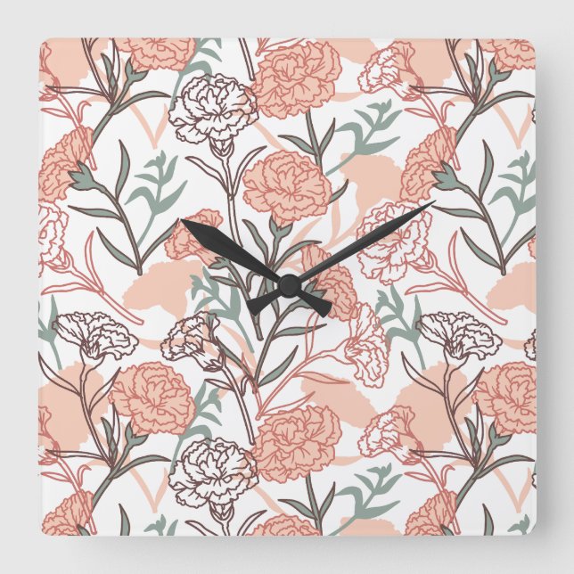 Reloj Cuadrado Floral inspirada en la naturaleza: patrón de flor  (Anverso)