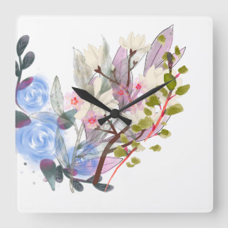 Reloj Cuadrado Floral Leaves Art – Elegant Flowers and Botanical