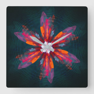 Reloj Cuadrado Floral Mandala Flores Naranja Azul Rojo Resumen
