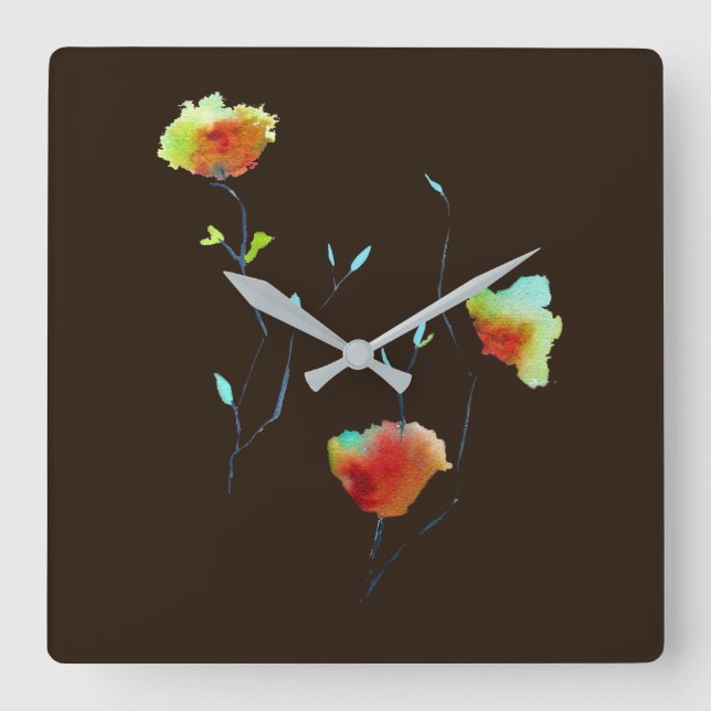 Reloj Cuadrado Floral moderna Abstract arte flor acuarela (Anverso)