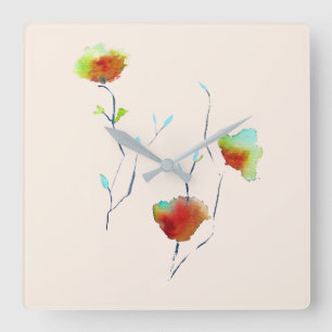 Reloj Cuadrado Floral moderna Abstract arte flor acuarela