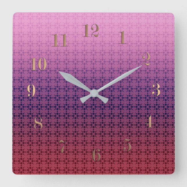 Reloj Cuadrado Floral ornament, gradient (Anverso)