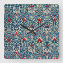 Reloj Cuadrado Floral pattern on green leaves blue background