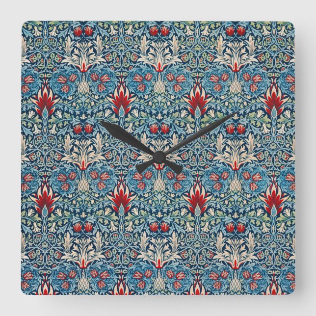 Reloj Cuadrado Floral pattern on green leaves blue background (Anverso)