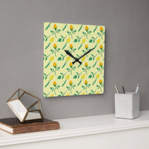 Reloj Cuadrado Floral pattern with yellow rose and tulip flowers