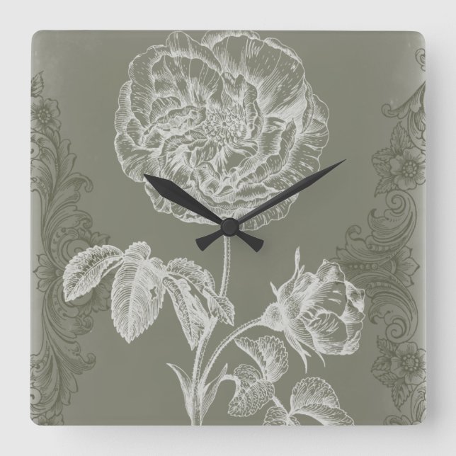 Reloj Cuadrado Floral Relief I (Anverso)