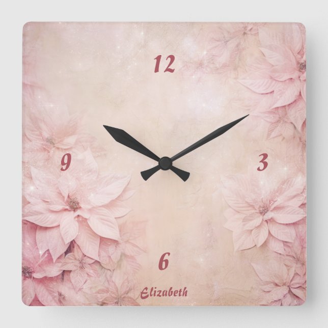 Reloj Cuadrado Floral rosa (Anverso)