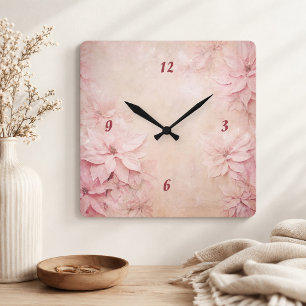 Reloj Cuadrado Floral Rosa 