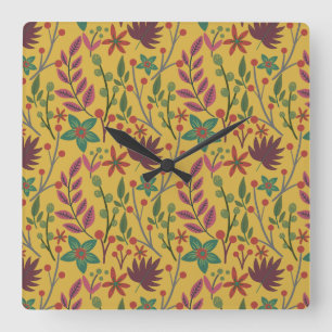 Reloj Cuadrado Floral seamless pattern yellow flowers and leaves