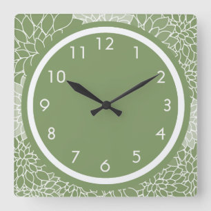 Reloj Cuadrado Floral verde