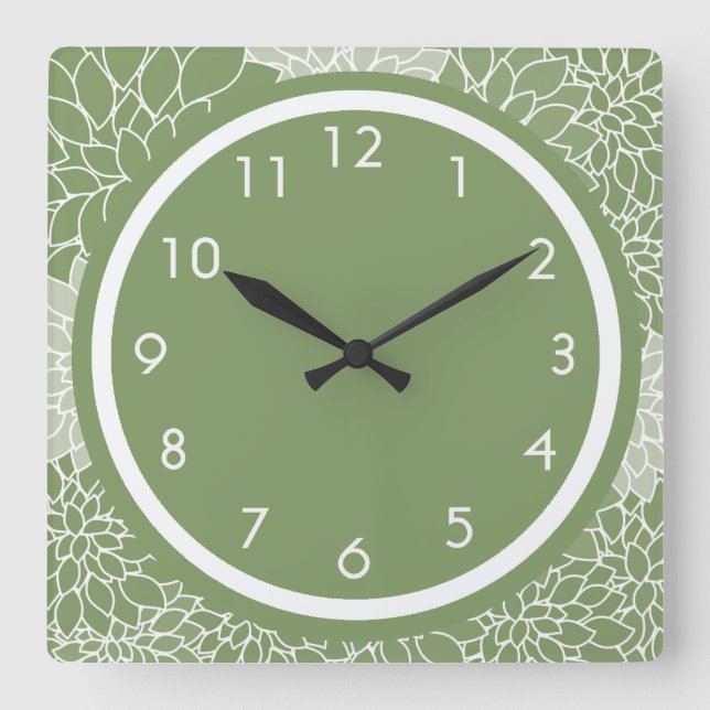 Reloj Cuadrado Floral verde (Anverso)