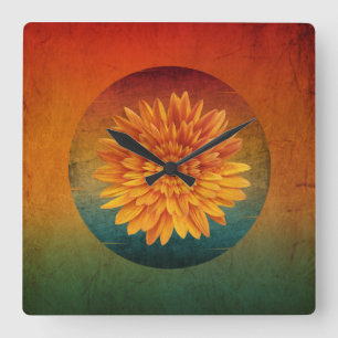 Reloj Cuadrado floral vintage de girasol