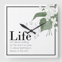 Reloj Cuadrado Floral Violets White on White Life Quote