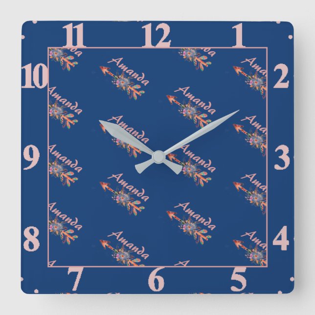 Reloj Cuadrado Florales personalizadas (Anverso)