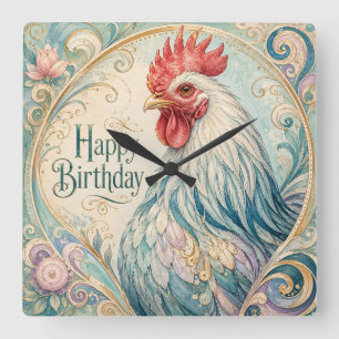 Reloj Cuadrado Florecimiento de Cumpleaños del Gallo Regio