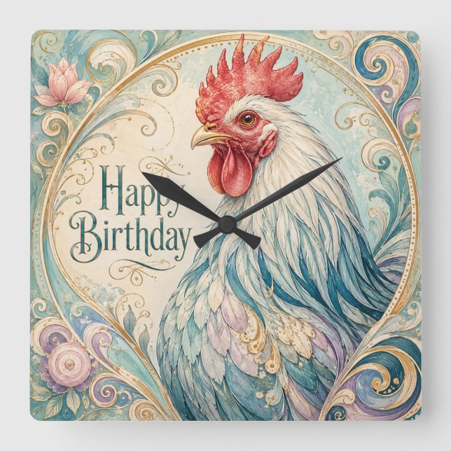 Reloj Cuadrado Florecimiento de Cumpleaños del Gallo Regio (Anverso)