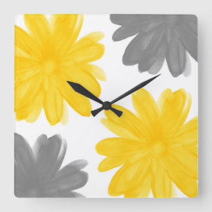 Reloj Cuadrado Flores amarillas y grises de la acuarela