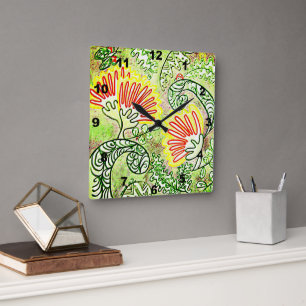 Reloj Cuadrado Flores arbóreas de NZ LINE ART Chirstmas