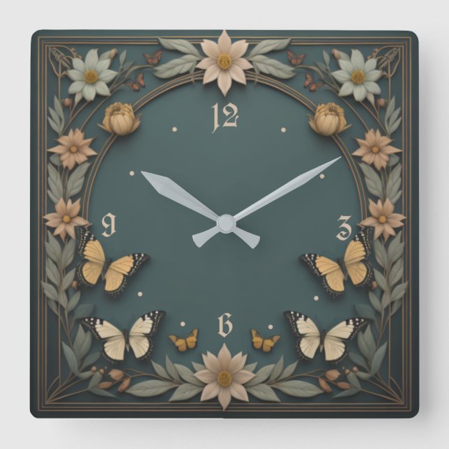 Reloj Cuadrado Flores Art Deco (Anverso)