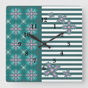 Reloj Cuadrado Flores artdeco en estilo retro