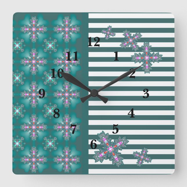 Reloj Cuadrado Flores artdeco en estilo retro (Anverso)