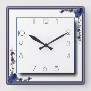 Reloj Cuadrado Flores azules