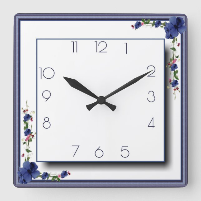 Reloj Cuadrado Flores azules (Anverso)
