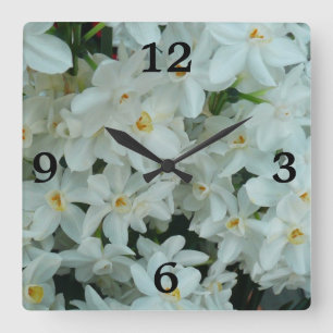 Reloj Cuadrado Flores blancas de arcissus paperblancas