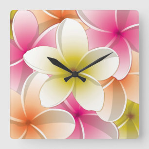 Reloj Cuadrado Flores brillantes de Frangipani/ Plumeria