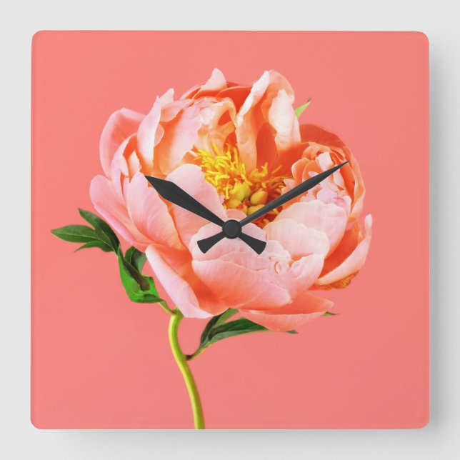 Reloj Cuadrado Flores | Coral Peony Blossom (Anverso)