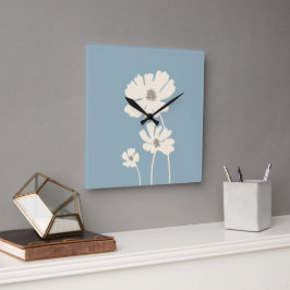 Reloj Cuadrado Flores Cosmos Silhouettes Muro floral moderno