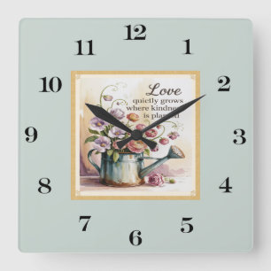 Reloj Cuadrado Flores De Agua Vintage Con Cita
